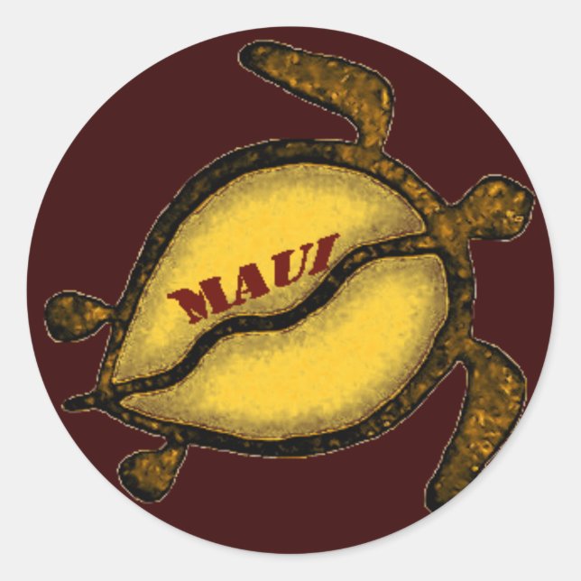 Sticker Rond Maui de la tortue marine d'Hawaii (Devant)