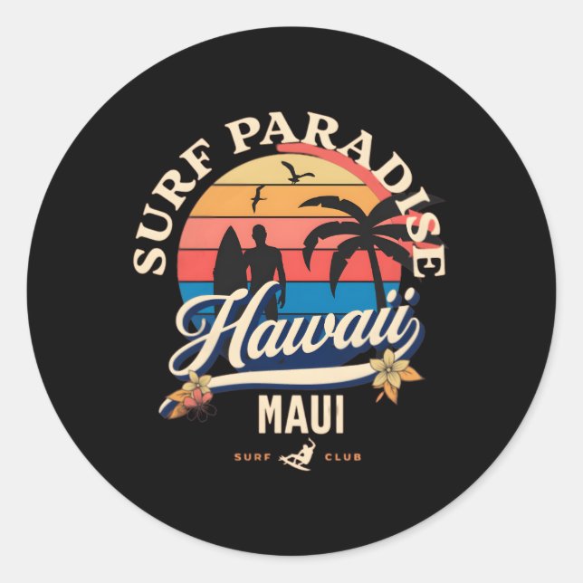 Sticker Rond Maui Hawaii Vacances Surf Paradise (Devant)