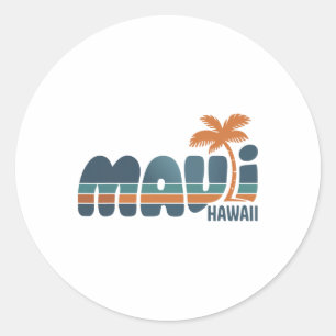 Sticker Rond Maui Hawaii Vintage Surf Plage Surf 70's Rétro