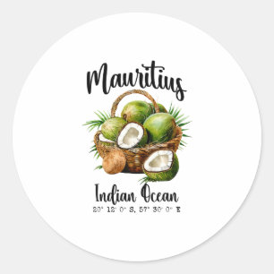 Sticker Rond Maurice Coco Indien Océan Tropical Île Gps