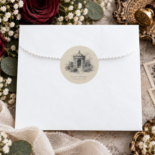 Sticker Rond Mausolée de mariage beige toile noir gothique vint