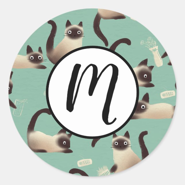 Sticker Rond Mauvais chats siamois frapper des trucs (Devant)