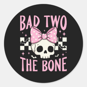 Sticker Rond Mauvais Deux Crâne Os Avec Bow Rose Pour Halloween
