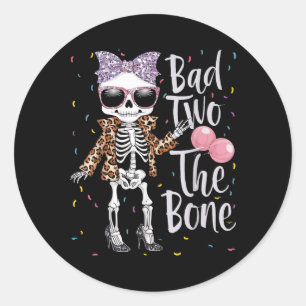 Sticker Rond Mauvais Deux L'Os 2e Anniversaire Fille Halloween 