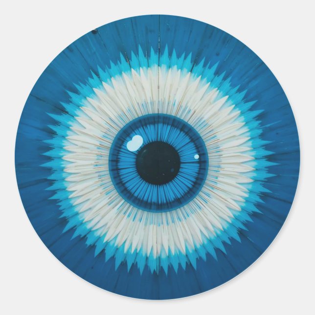 Sticker Rond Mauvais Œil Artistique Bleu Cadeau Spirituel Bohèm (Devant)