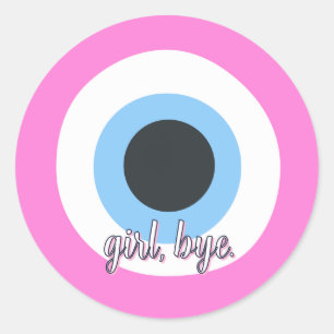 Sticker Rond mauvais œil rose personnalisable
