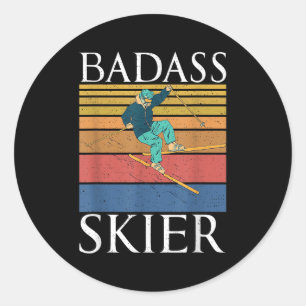 Sticker Rond Mauvais skieur neige sport d'hiver skieur