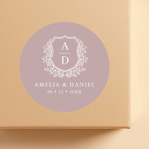 Sticker Rond Mauve Crest Mariage de monogramme moderne