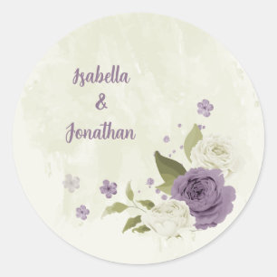 Sticker Rond mauve fleurs blanches verdure mariage