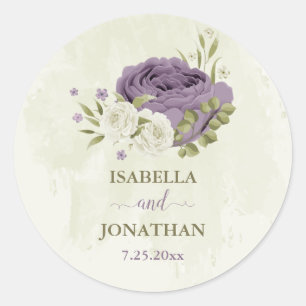 Sticker Rond mauve fleurs blanches verdure mariage