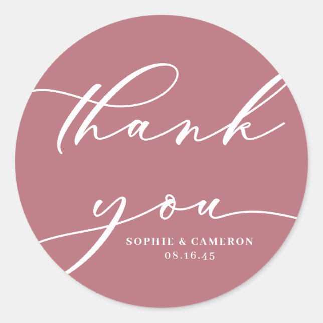 Sticker Rond Mauve Pink Calligraphie Mariage Merci (Devant)