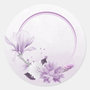 Sticker Rond mauve pourpre et fleurs blanches