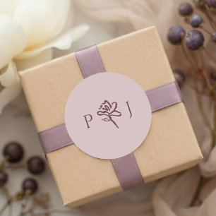 Sticker Rond Mauve Poussiéreux & Bordeaux Élégant Mariage Flo
