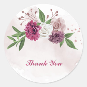 Sticker Rond mauve rose fleurs blanches verdure