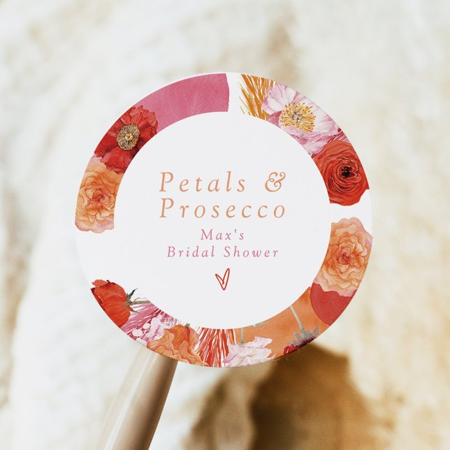 Sticker Rond MAX Fleurs Brillantes et Prosecco pour une Fête de (Créateur téléchargé)