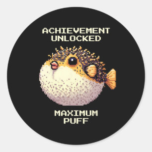 Sticker Rond Max Puff a atteint Pixel Pufferfish Retro Gamer Ar