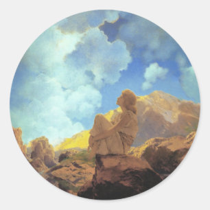 Sticker Rond Maxfield Parrish Matin 1922 Nuage Bleu Beaux-Arts