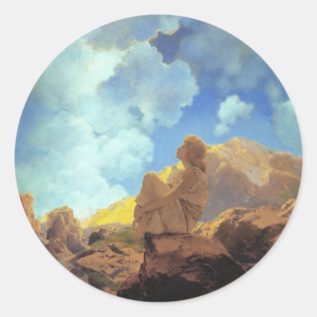 Sticker Rond Maxfield Parrish Matin 1922 Nuage Bleu Beaux-Arts (Devant)