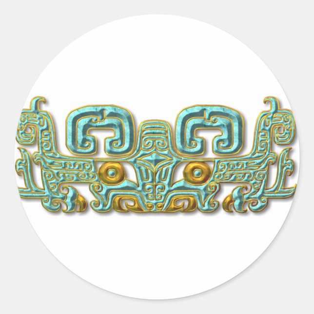 Sticker Rond Mayan Jaguar-turquoise et or (Devant)