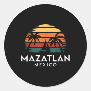 Sticker Rond Mazatlán Mexique Rétro Coucher de Soleil Voilier V