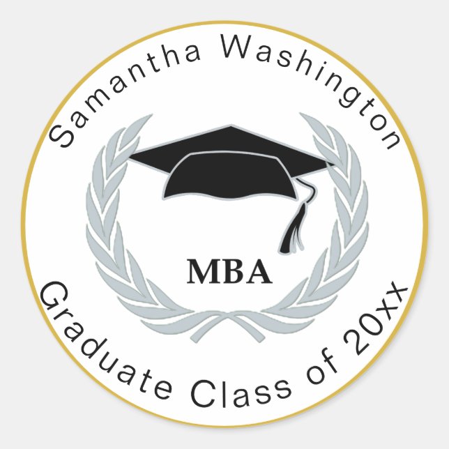 Sticker Rond MBA Masters Casquette diplômé Silver Wreath Gold B (Devant)