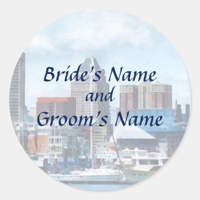 Sticker Rond MD - Baltimore Skyline et Harbour (Devant)