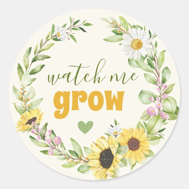 Sticker Rond Me regarder grandir Baby shower de tournesol semen (Devant)