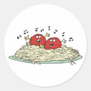 Sticker Rond meatballs chantant sur des spaghetti