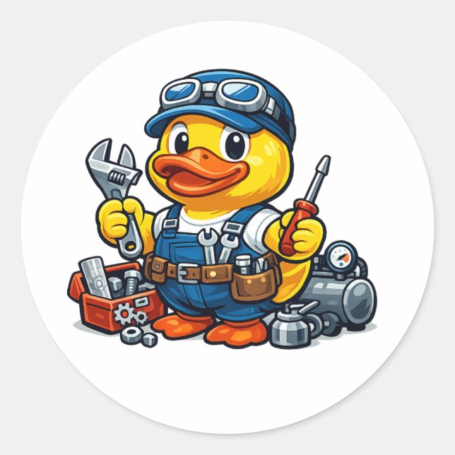 Sticker Rond Mécanicien Canard en Caoutchouc (Devant)