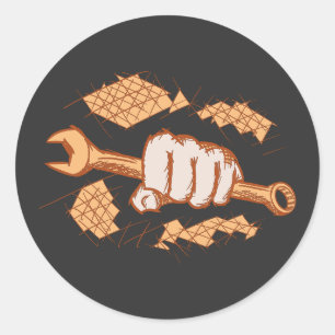 Sticker Rond Mécanicien/Technicien. Brèche à vis à main/poi