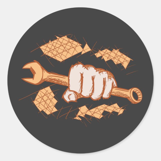 Sticker Rond Mécanicien/Technicien. Brèche à vis à main/poing (Devant)