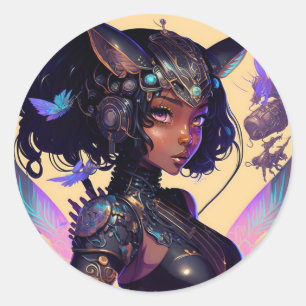 Sticker Rond Mecha Fox Girl