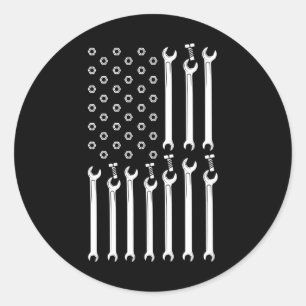 Sticker Rond MECHANIQUE NOUS DRAPEAU FLAG Car Guy Fier Mécanici