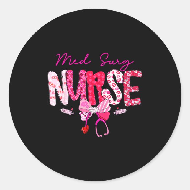 Sticker Rond Med Surg Nurse Valentine's Day Stethoscope Coquett (Devant)