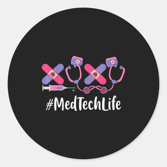 Sticker Rond Med Tech Valentines Day Women Heart Stethoscope Ap (Devant)