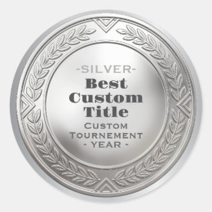 Sticker Rond Médaille d'argent réaliste 3D personnalisable et m