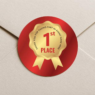 Sticker Rond Médaille de première place, prix rouge et or gagna