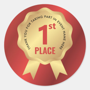 Sticker Rond Médaille de première place, prix rouge et or gagna