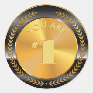 Sticker Rond Médaille d'or classique personnalisable. Tu es le
