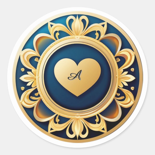 Sticker Rond Médaillon à coeur en or (Devant)