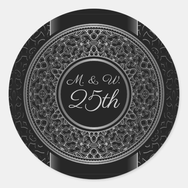 Sticker Rond Médaillon argent monogrammé 25e anniversaire (Devant)