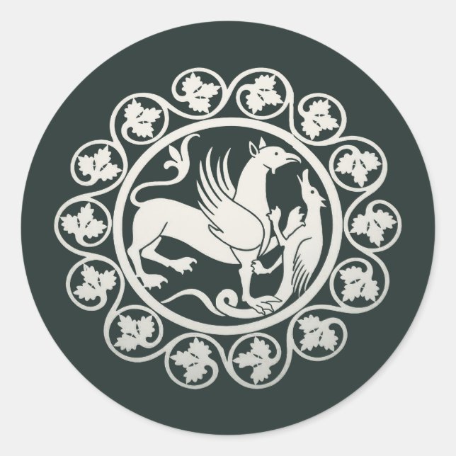 Sticker Rond Médaillon de combat de griffon médiéval (Devant)