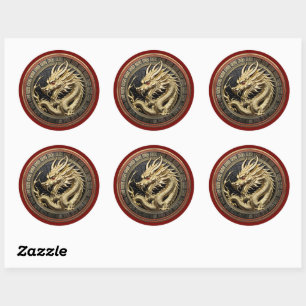 Sticker Rond Médaillon de dragon oriental sacré en or