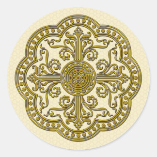 Sticker Rond Médaillon de style baroque en or antique