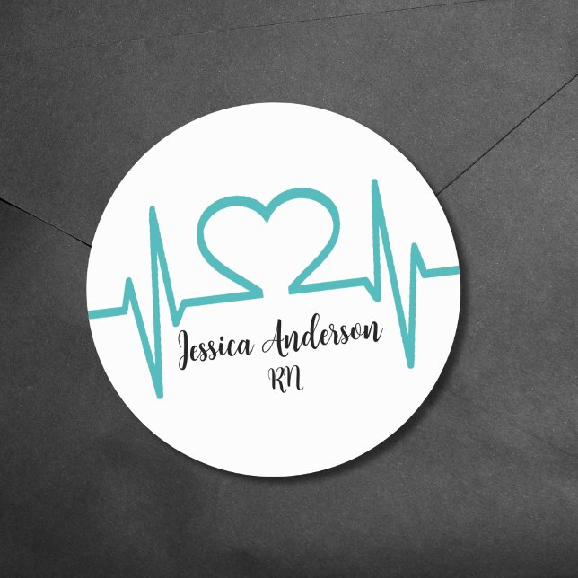 Sticker Rond Médecin en soins infirmiers Médicale Parti Médical (Heart Beat EKG Line Nursing Doctor Medical Classic Round Sticker)