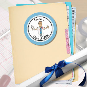 Sticker Rond Médecin Ethnique Docteur PA Funny Blue Graduation