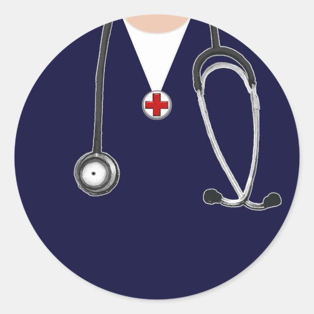 Sticker Rond Médecin Hospital Scrubs Navy (Devant)