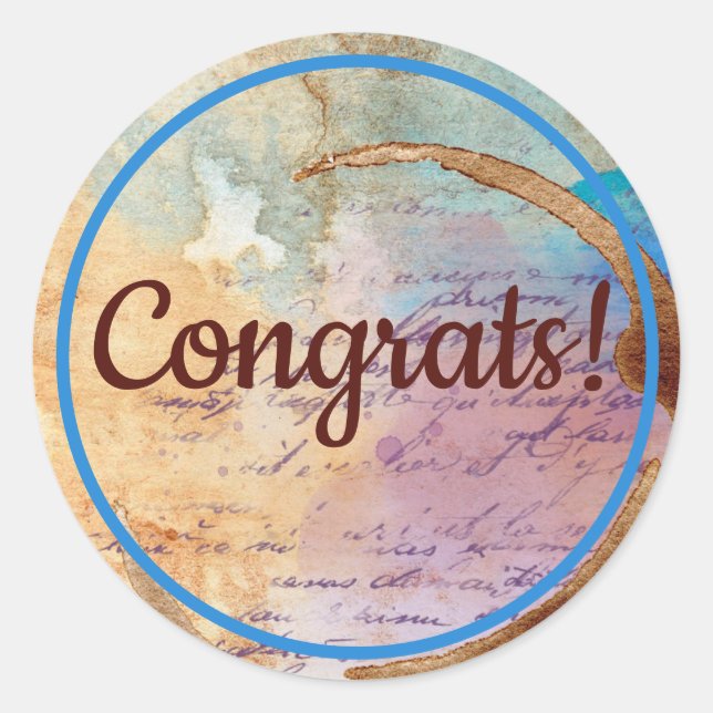 Sticker Rond Médias mixtes Café Stain Junk Journal Félicitation (Devant)