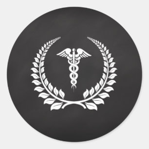Sticker Rond Medical Caduceus Laurel