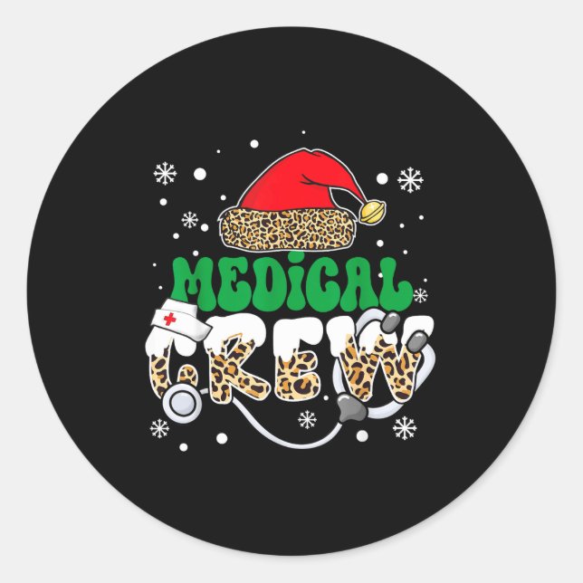 Sticker Rond Medical Crew Nurse Leopard Santa Hat Stethoscope C (Devant)